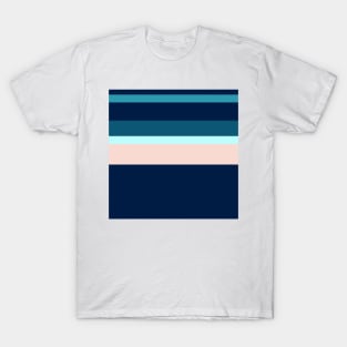 A brilliant brew of Navy, Blue Sapphire, Christmas Blue, Pale Cyan and Champagne Pink stripes. T-Shirt